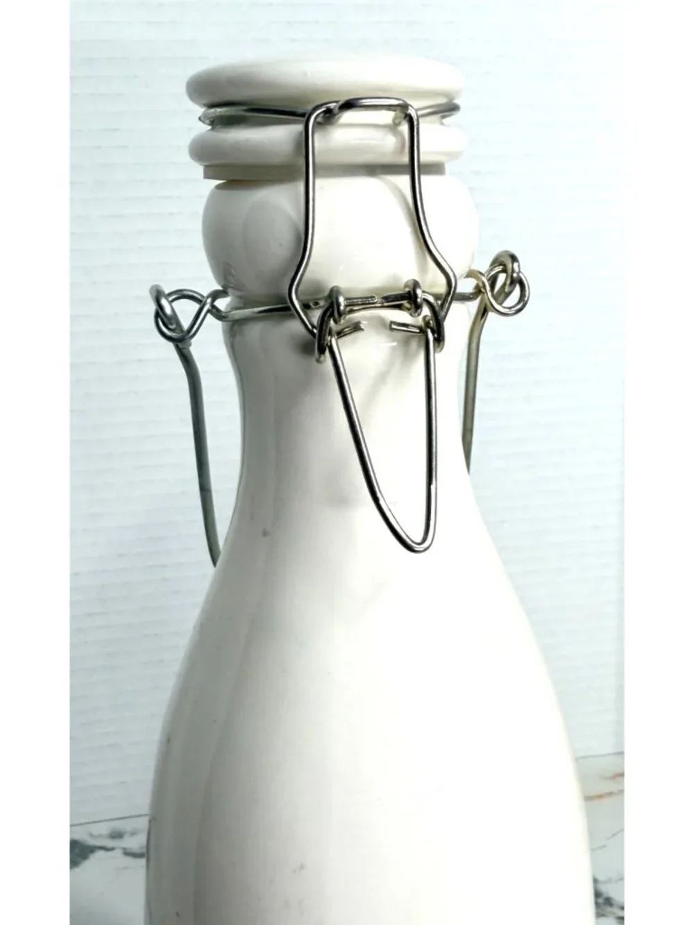 Vintage White Ceramic Milk Bottle Swing Top Wire Bale Lid Farmhouse Decor 12